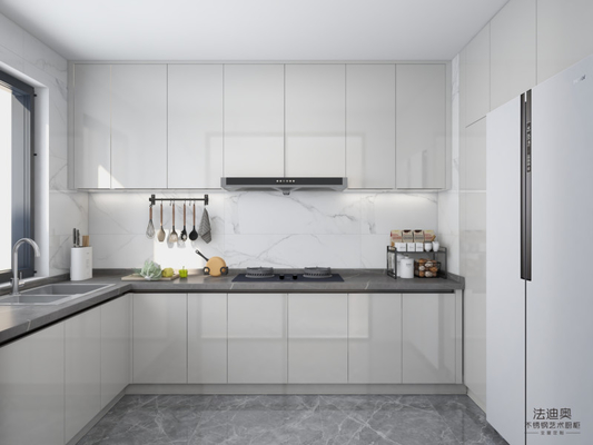 Durable Stainless Steel Construction Modern Kitchen Cabinet With Sleek White Doors
