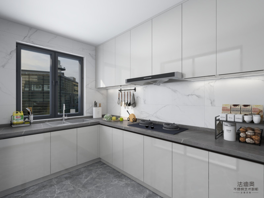 Durable Stainless Steel Construction Modern Kitchen Cabinet With Sleek White Doors
