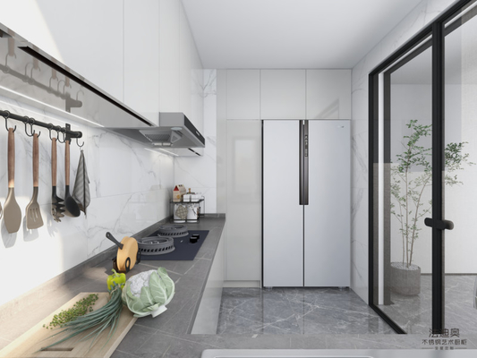 Durable Stainless Steel Construction Modern Kitchen Cabinet With Sleek White Doors