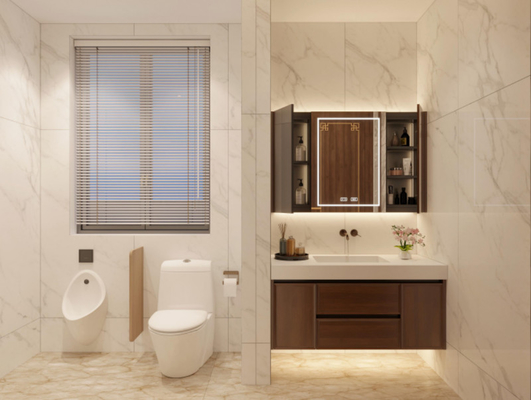 Custom Size Modern Bathroom Vanity Cabinet With Deep Brown Wood Grain Doors