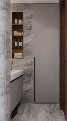 Handleless Stainless Steel Bathroom Cabinet With LED Mirror And Rock Slab Countertop