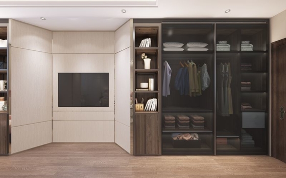 Minimalist  Diagonal Cut TV Wall Kids Wardrobe Wood Grain Stainless Steel Material