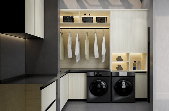 Elegant And Efficient Space Utilization Laundry Room Cupboards Stainless Steel