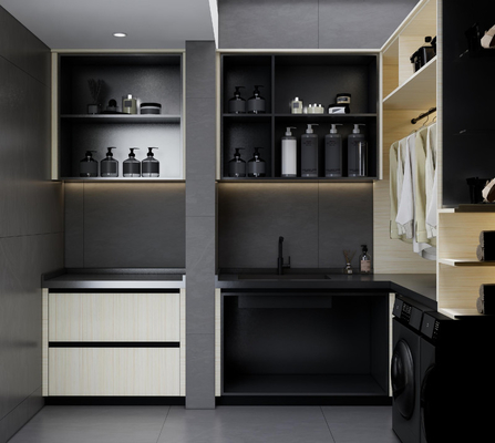 Elegant And Efficient Space Utilization Laundry Room Cupboards Stainless Steel