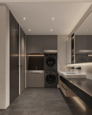 Dual Functional Meridian Gray Custom Laundry Room Cabinets With Quartz Countertop