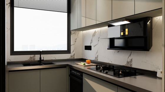 Sleek And Functional Green Bean Grey L Shape Kitchen Cabinets Modern Style