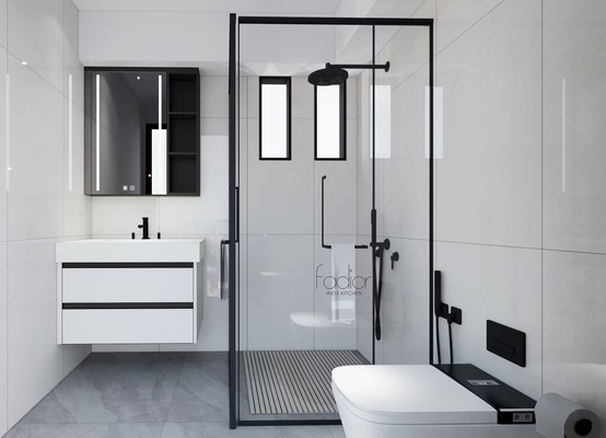 Minimalist Stainless Steel Bathroom Vanity Sleek White With Matte Black Accents