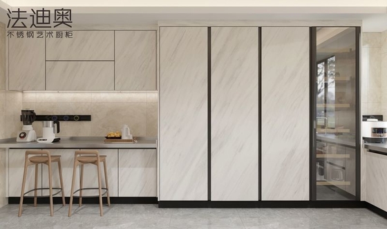 U-Shaped Stainless Steel Kitchen Cabinets With Sintered Stone Cladding Elegance In White
