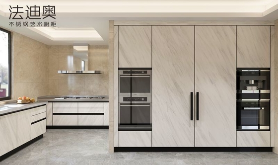 U-Shaped Stainless Steel Kitchen Cabinets With Sintered Stone Cladding Elegance In White