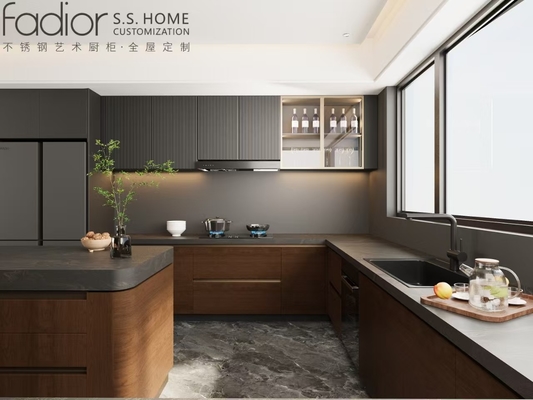 Urban Wood Grain Walnut Series Fadior Stainless Steel Custom Kitchen