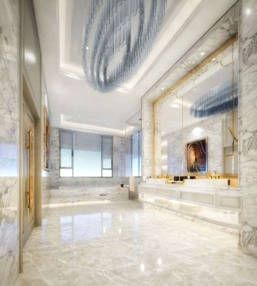 Modern Luxurious Stainless Steel Vanity Cabinet Marble Top Bathroom Cabinet