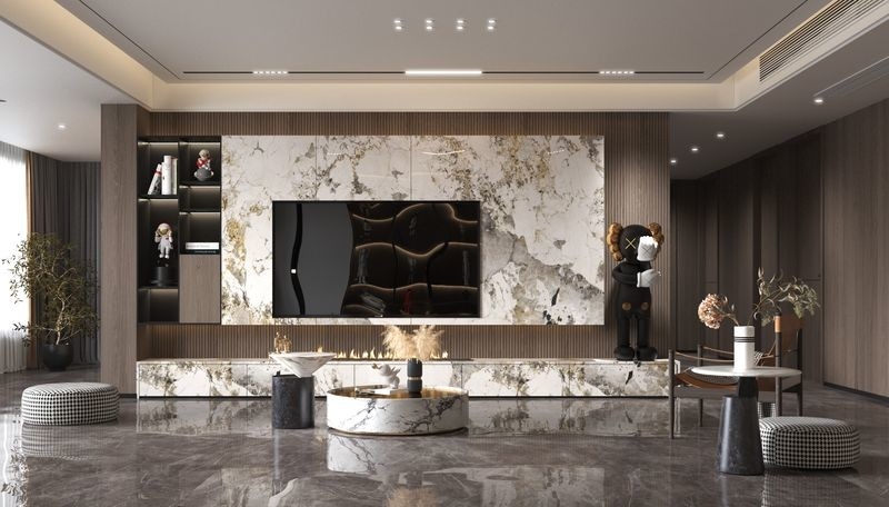 Fadior Luxurious Stainless Steel Contemporary TV Cabinet With Multiple Storage