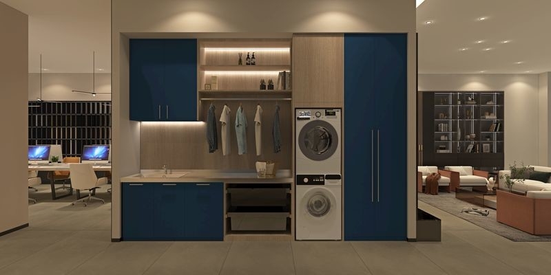Wood Grain Laundry Room Sink Cabinet Combo With Extra Long Countertop