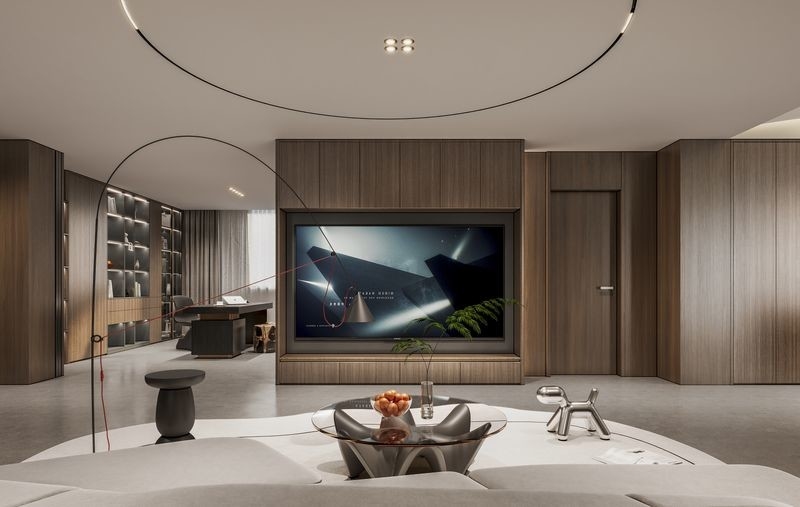 Fadior Modern Stainless Steel TV Cabinet With Vertical Wood Grain Doors And Ample Storage