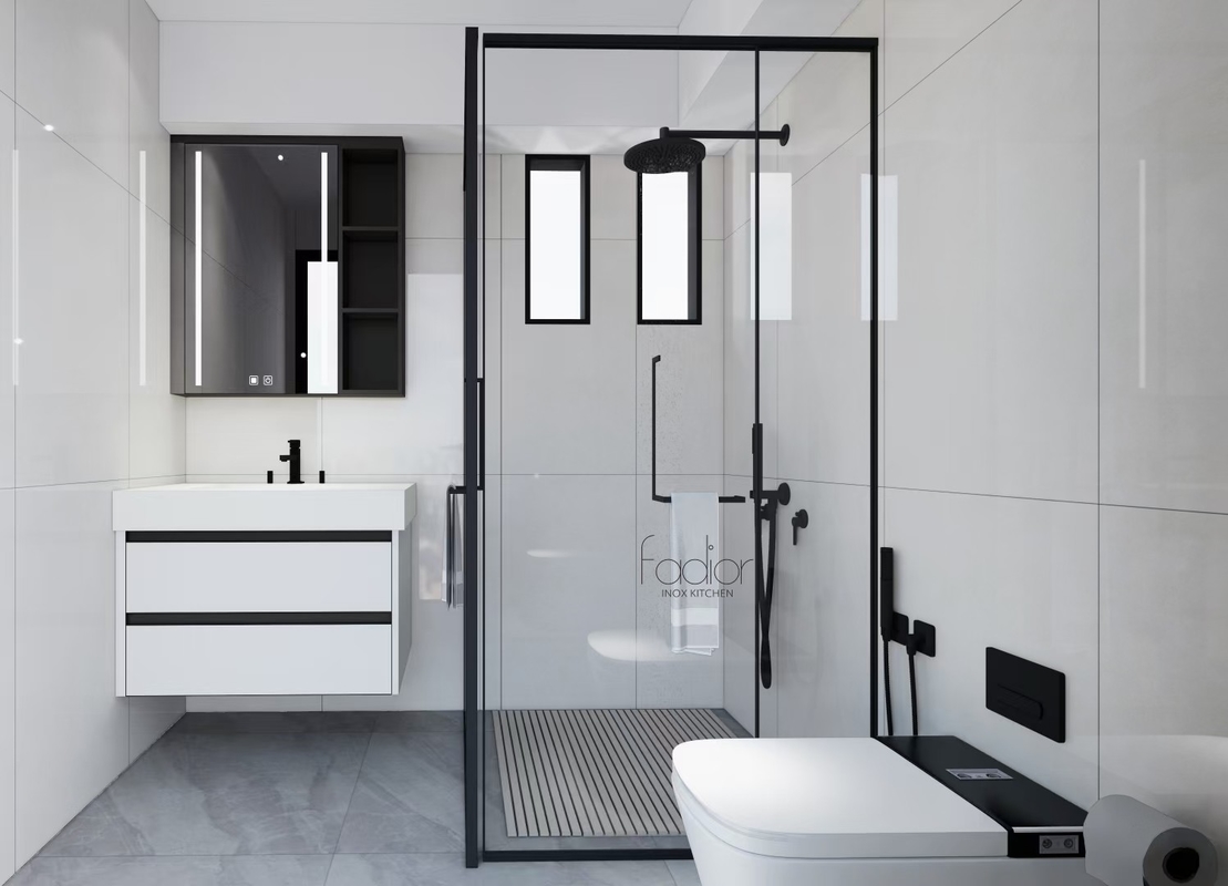 Minimalist Stainless Steel Bathroom Vanity Sleek White With Matte Black Accents
